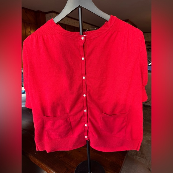 Isaac Mizrahi Sweaters - Isaac Mizrahi Live Red Button Front Cardigan L Pearl Buttons Pockets
